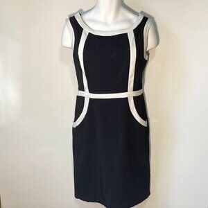 Ronni Nicole SZ 14 Black sheath dress with white banded details